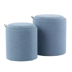 Kirklands Home Upholstered Ottomans with Tray Tops, Set of 2 Blue Hot