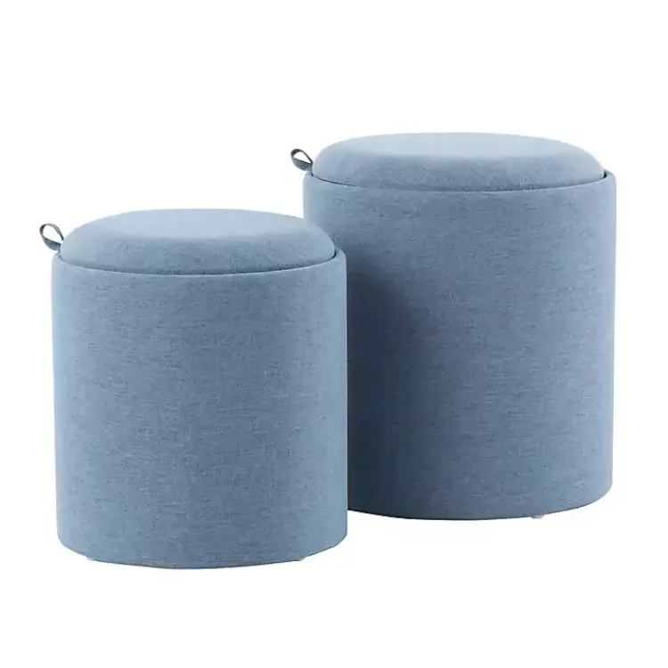 Kirklands Home Upholstered Ottomans with Tray Tops, Set of 2 Blue Hot