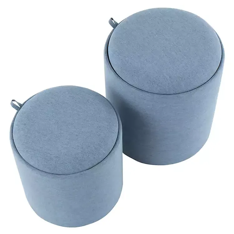 Kirklands Home Upholstered Ottomans with Tray Tops, Set of 2 Blue Hot