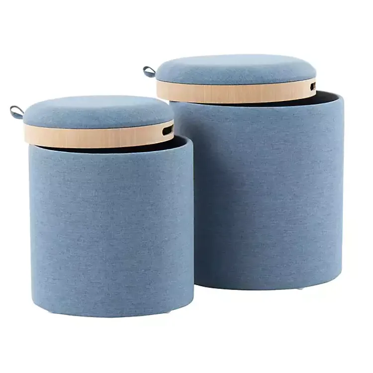 Kirklands Home Upholstered Ottomans with Tray Tops, Set of 2 Blue Hot
