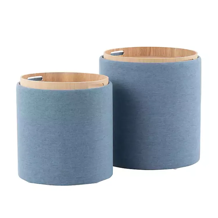 Kirklands Home Upholstered Ottomans with Tray Tops, Set of 2 Blue Hot