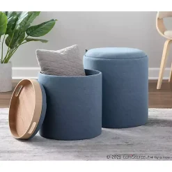 Kirklands Home Upholstered Ottomans with Tray Tops, Set of 2 Blue Hot