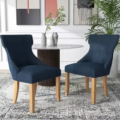 Kirklands Home Upholstered Wingback Dining Chairs, Set of 2 Blue New