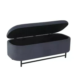 Kirklands Home Velvet Metal Storage Bench Blue Discount