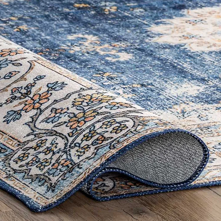 Kirklands Home Vintage Floral Washable Area Rug, 5x8 Blue New