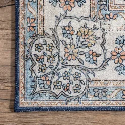 Kirklands Home Vintage Floral Washable Area Rug, 5x8 Blue New