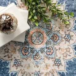 Kirklands Home Vintage Floral Washable Area Rug, 5x8 Blue New