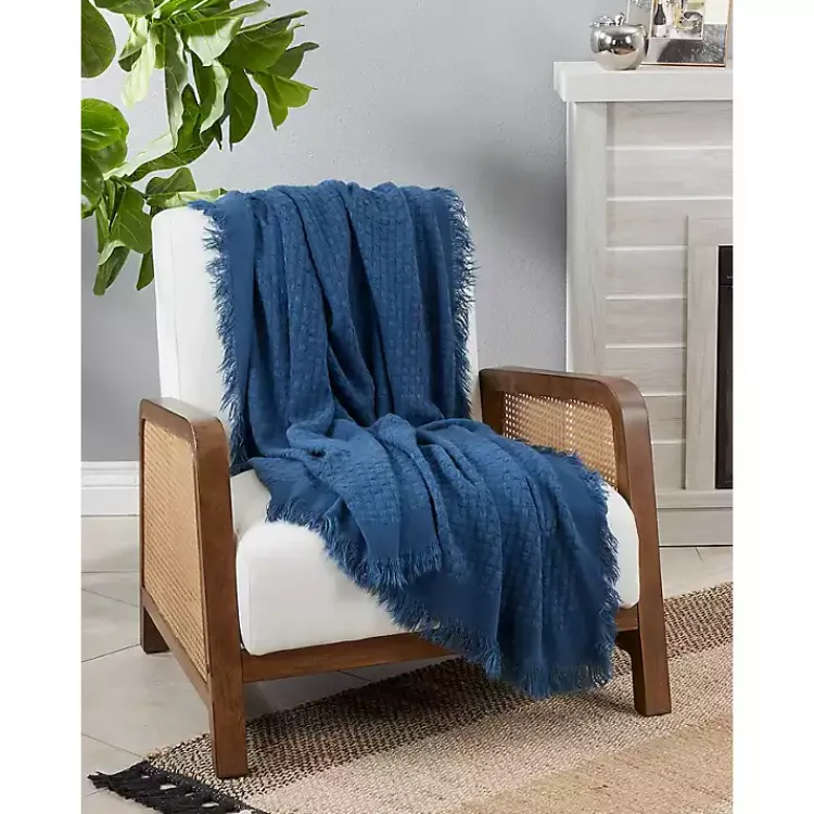 Blankets & Throws>Kirklands Home Waffle Weave Throw Blanket Blue