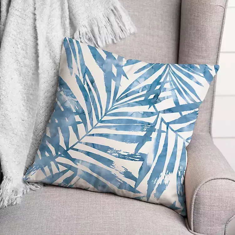 Kirklands Home Blue Watercolor Leaf Outdoor Throw Pillow Best
