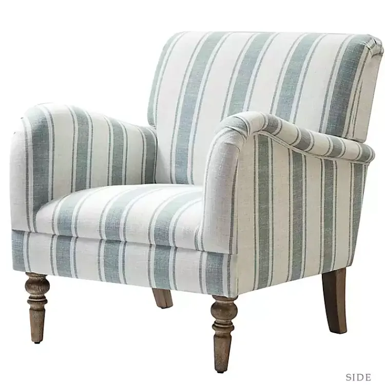 Kirklands Home Blue White Carved Slope Stripe Accent Chair New