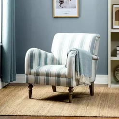Kirklands Home Blue White Carved Slope Stripe Accent Chair New