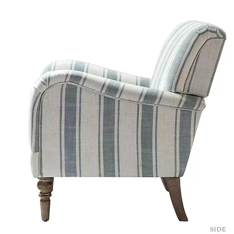 Kirklands Home Blue White Carved Slope Stripe Accent Chair New