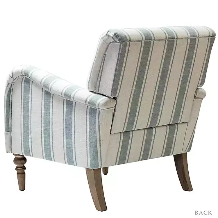 Kirklands Home Blue White Carved Slope Stripe Accent Chair New
