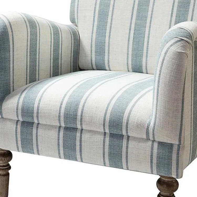 Kirklands Home Blue White Carved Slope Stripe Accent Chair New