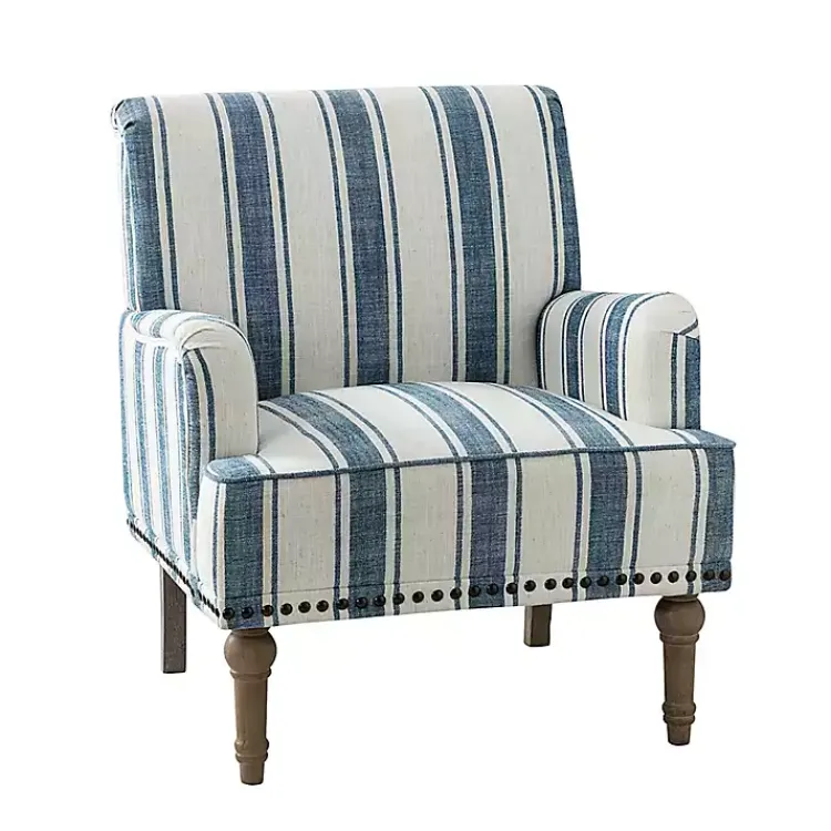 Kirklands Home Blue White Stripe Upholstered Accent Chair Discount