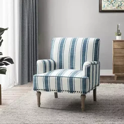 Kirklands Home Blue White Stripe Upholstered Accent Chair Discount