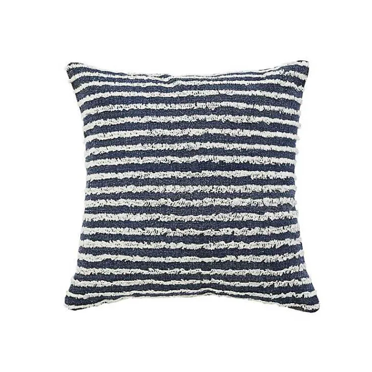 Pillows>Kirklands Home Blue Wispy Ways Tufted Stripes Cotton Pillow