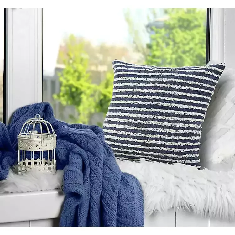 Pillows>Kirklands Home Blue Wispy Ways Tufted Stripes Cotton Pillow