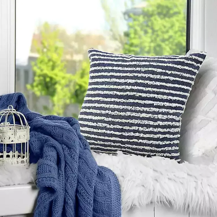 Pillows>Kirklands Home Blue Wispy Ways Tufted Stripes Cotton Pillow