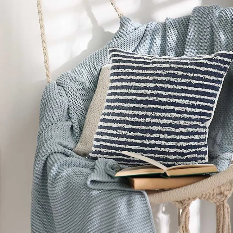Pillows>Kirklands Home Blue Wispy Ways Tufted Stripes Cotton Pillow