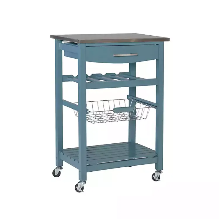 Kirklands Home Wood and Stainless Steel Kitchen Cart Blue Sale