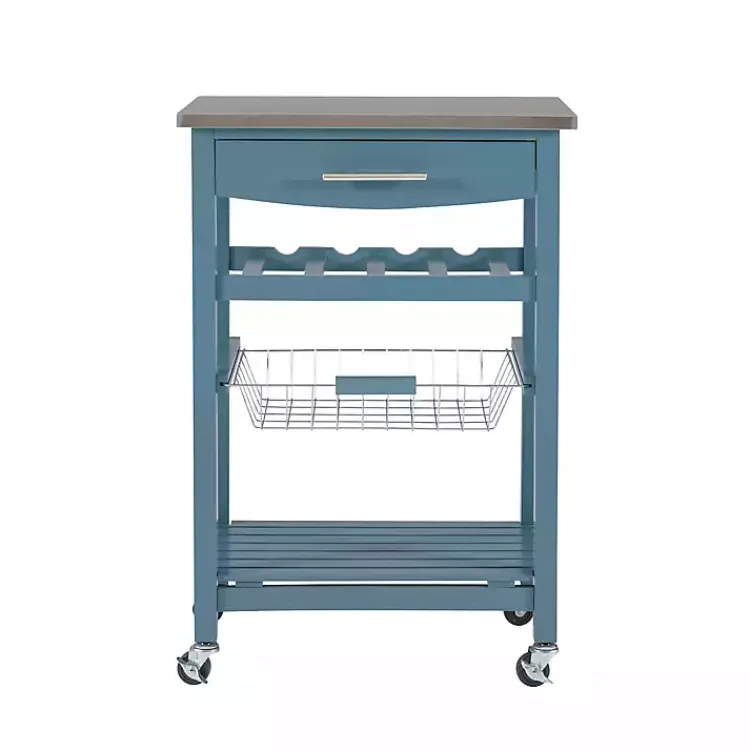 Kirklands Home Wood and Stainless Steel Kitchen Cart Blue Sale