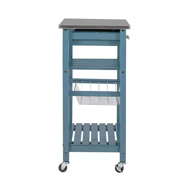 Kirklands Home Wood and Stainless Steel Kitchen Cart Blue Sale