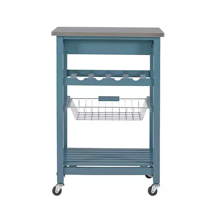 Kirklands Home Wood and Stainless Steel Kitchen Cart Blue Sale