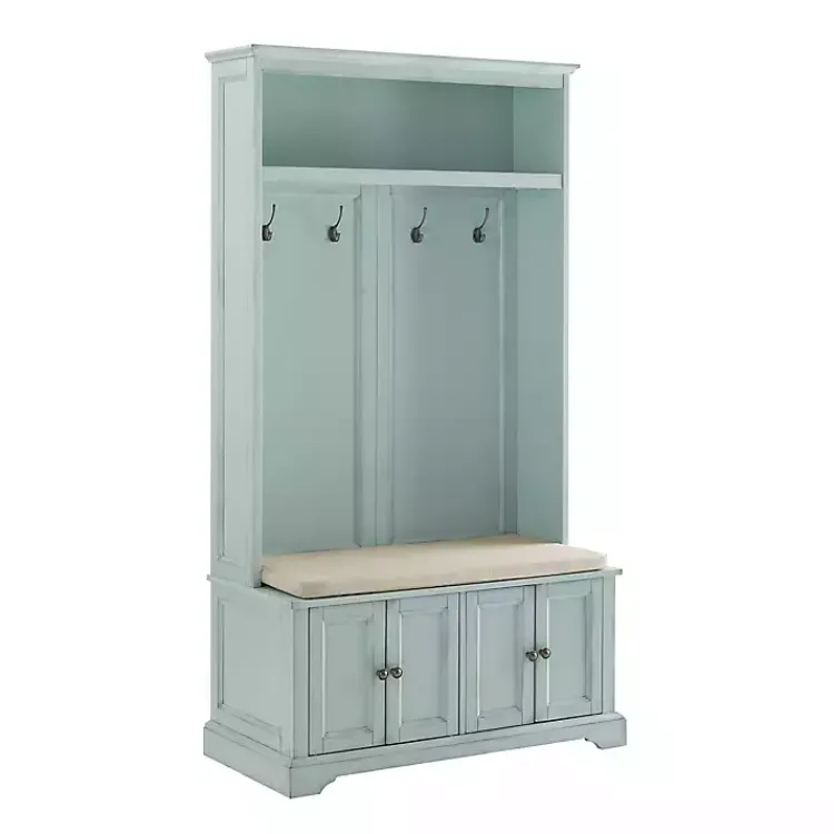 Kirklands Home Wood Hall Tree with Cushioned Bench Blue Discount