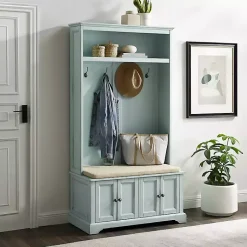Kirklands Home Wood Hall Tree with Cushioned Bench Blue Discount
