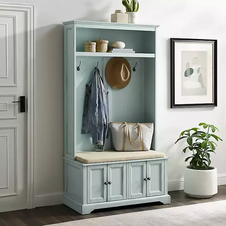 Kirklands Home Wood Hall Tree with Cushioned Bench Blue Discount