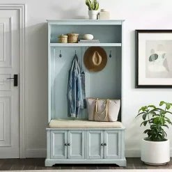 Kirklands Home Wood Hall Tree with Cushioned Bench Blue Discount