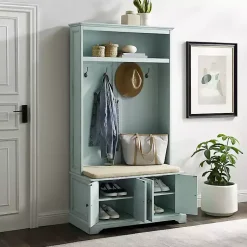 Kirklands Home Wood Hall Tree with Cushioned Bench Blue Discount