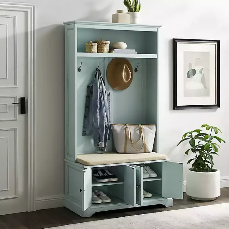 Kirklands Home Wood Hall Tree with Cushioned Bench Blue Discount