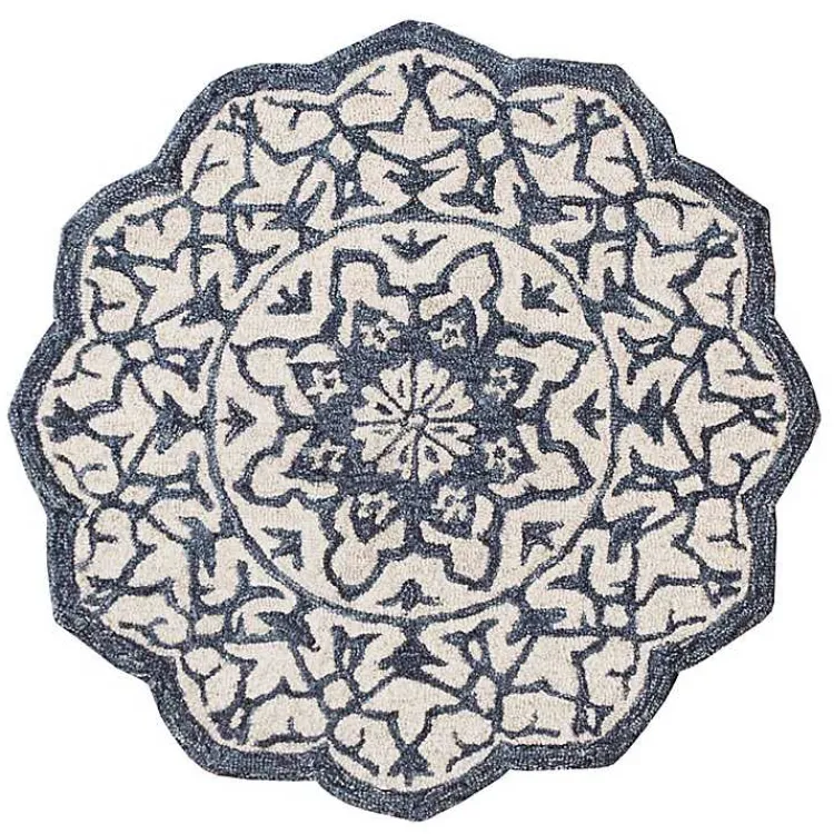 Kirklands Home Blue Wool Mosaic Medallion Round Area Rug, 3 ft. Outlet