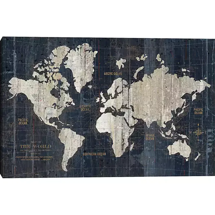 Kirklands Home World Map Canvas Art Print Blue New