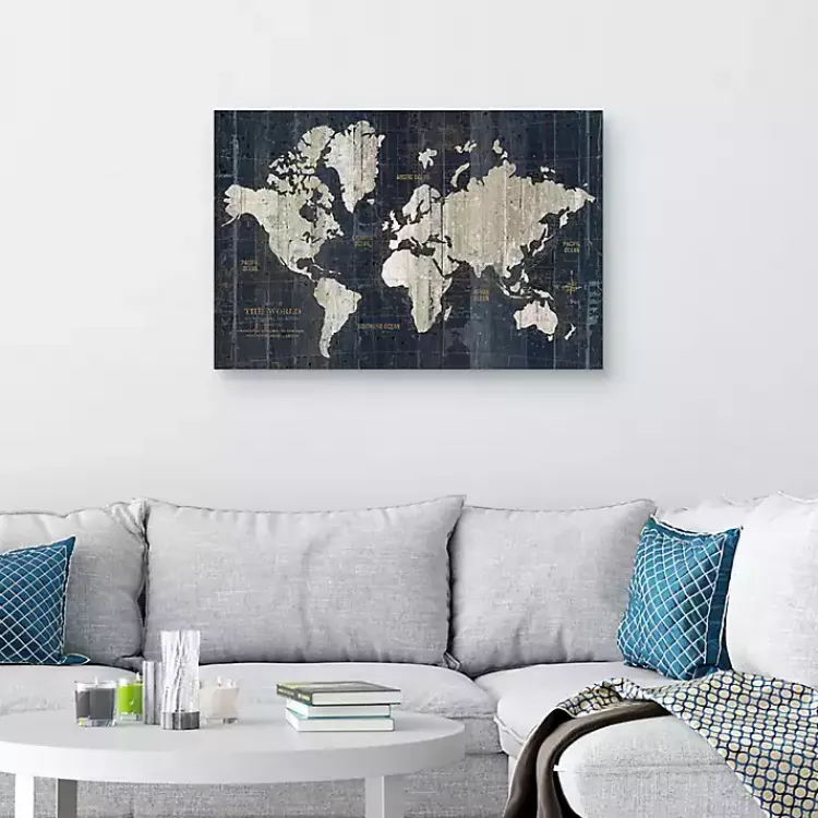 Kirklands Home World Map Canvas Art Print Blue New