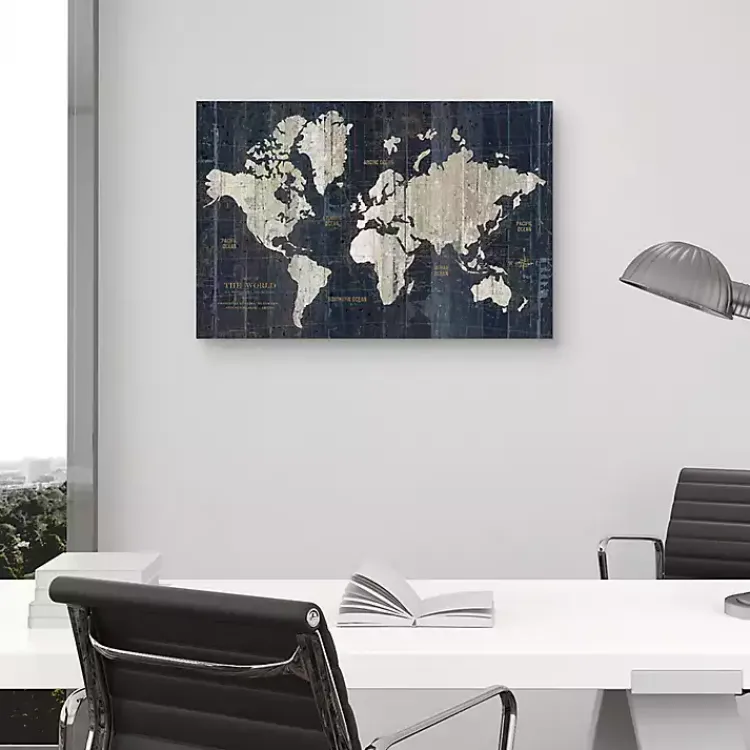 Kirklands Home World Map Canvas Art Print Blue New