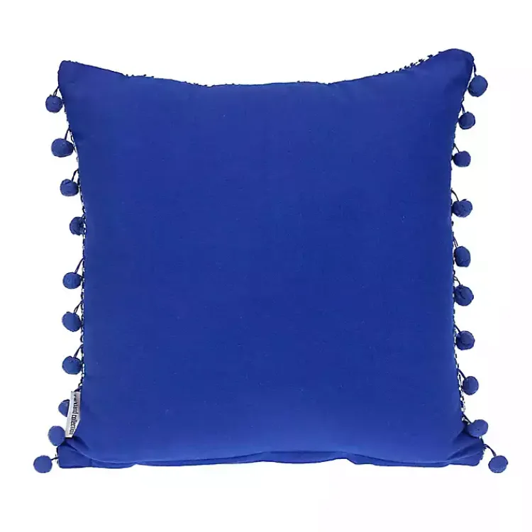 Pillows>Kirklands Home Woven Pom Pom Pillow Blue