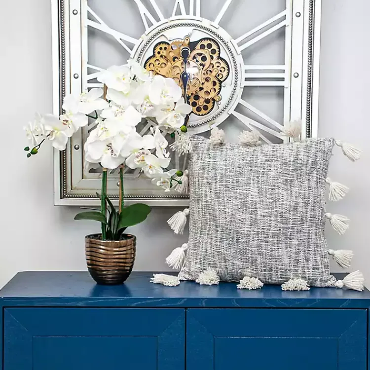Pillows>Kirklands Home Blue Woven Texture Tassel Pillow