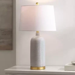 Kirklands Home Blue-Gray Striations Ceramic Table Lamp White Discount