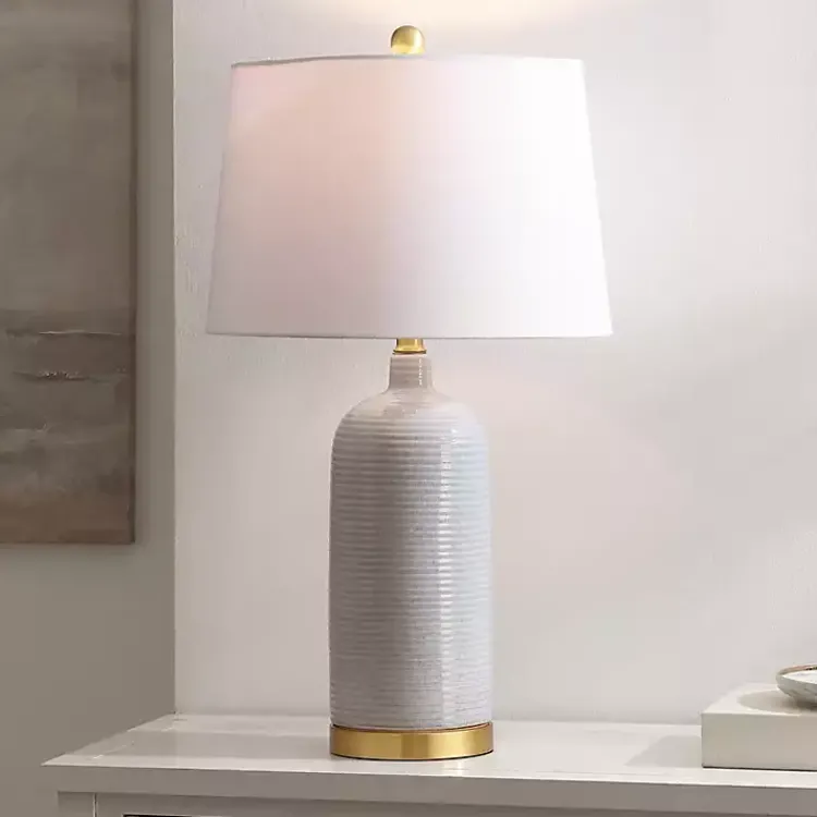 Kirklands Home Blue-Gray Striations Ceramic Table Lamp White Discount