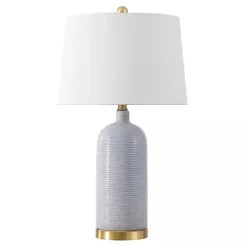 Kirklands Home Blue-Gray Striations Ceramic Table Lamp White Discount