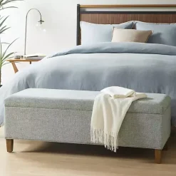Kirklands Home Blue-Gray Upholstered Soft-Close Storage Bench Online