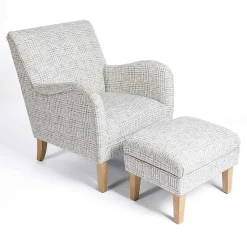 Kirklands Home Blue-Grey Houndstooth 2-pc. Chair and Ottoman Set Sale