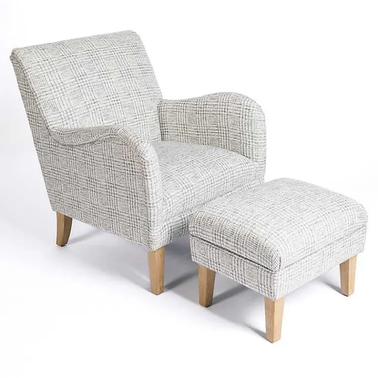 Kirklands Home Blue-Grey Houndstooth 2-pc. Chair and Ottoman Set Sale