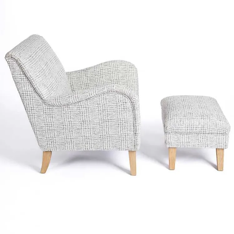 Kirklands Home Blue-Grey Houndstooth 2-pc. Chair and Ottoman Set Sale