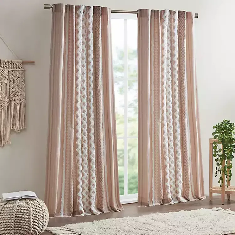 Kirklands Home Blush Chenille Stripe Curtain Panel, 84 in. Pink New