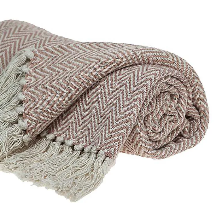 Blankets & Throws>Kirklands Home Blush Chevron Cotton Handloomed Tassel Throw