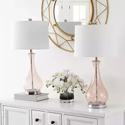 Kirklands Home Blush Crackle Glass Teardrop Table Lamp Ivory